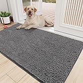 Amyracel Absorbent Dog Door Mat for Muddy Paws, 72" x 24" Non Slip Washable Door Mat Indoor Entrance, Quick Dry Chenille Pet Entry Rugs for Entryway Indoor, Grey