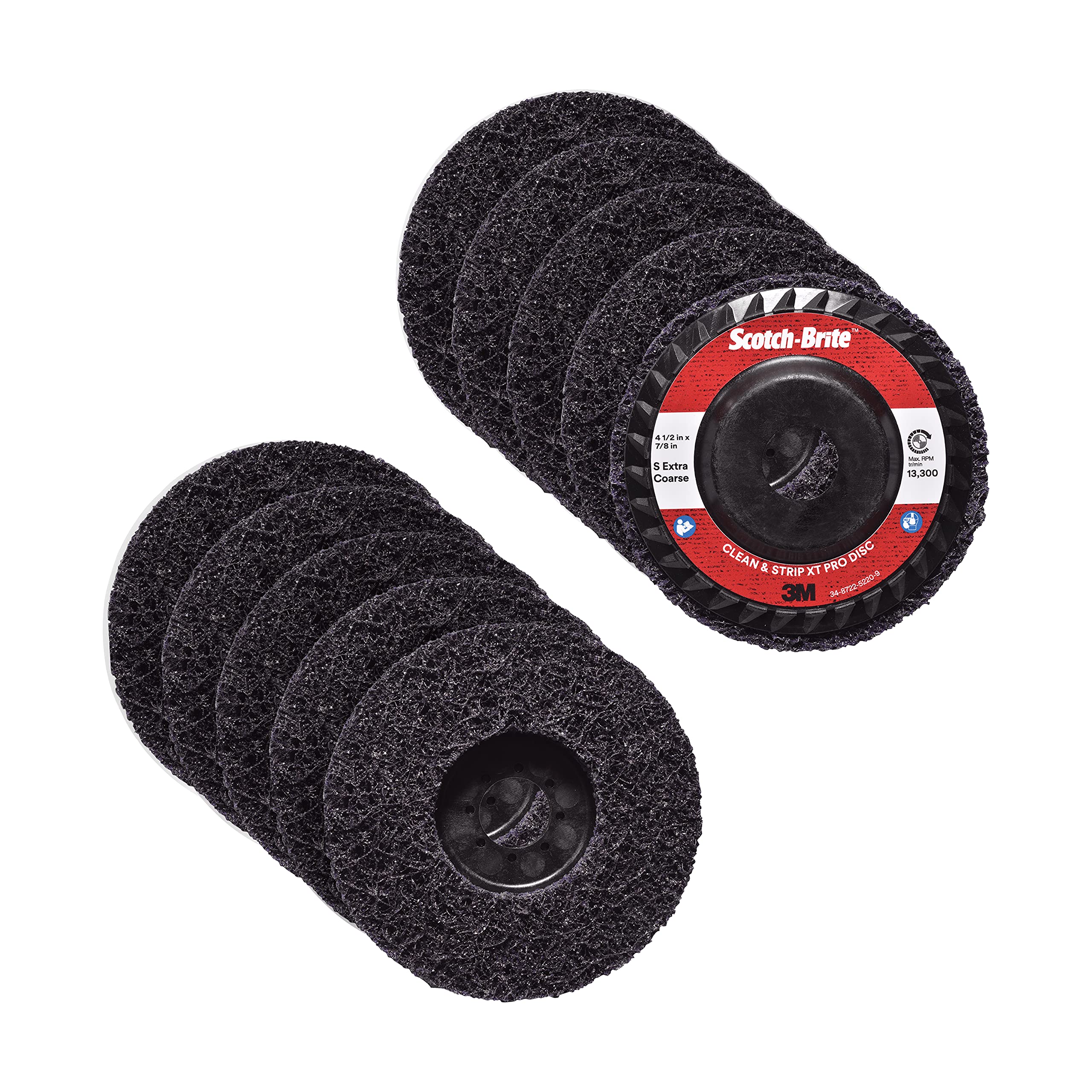 Scotch-Brite Clean and Strip XT Pro Disc, XO-DC, SiC Extra Coarse, Purple, 4-1/2 in x 7/8 in, Type 27, Pack of 10