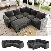 Sectional Sleeper Sofa, Pull Out Couch with Storage,Charcoal Gray,5 Seat | 5 Seat Comfy Couches for Living Room, Apartments, or Guest Spaces; Sectionals Modular Sofa Design, Comfortable Seating.