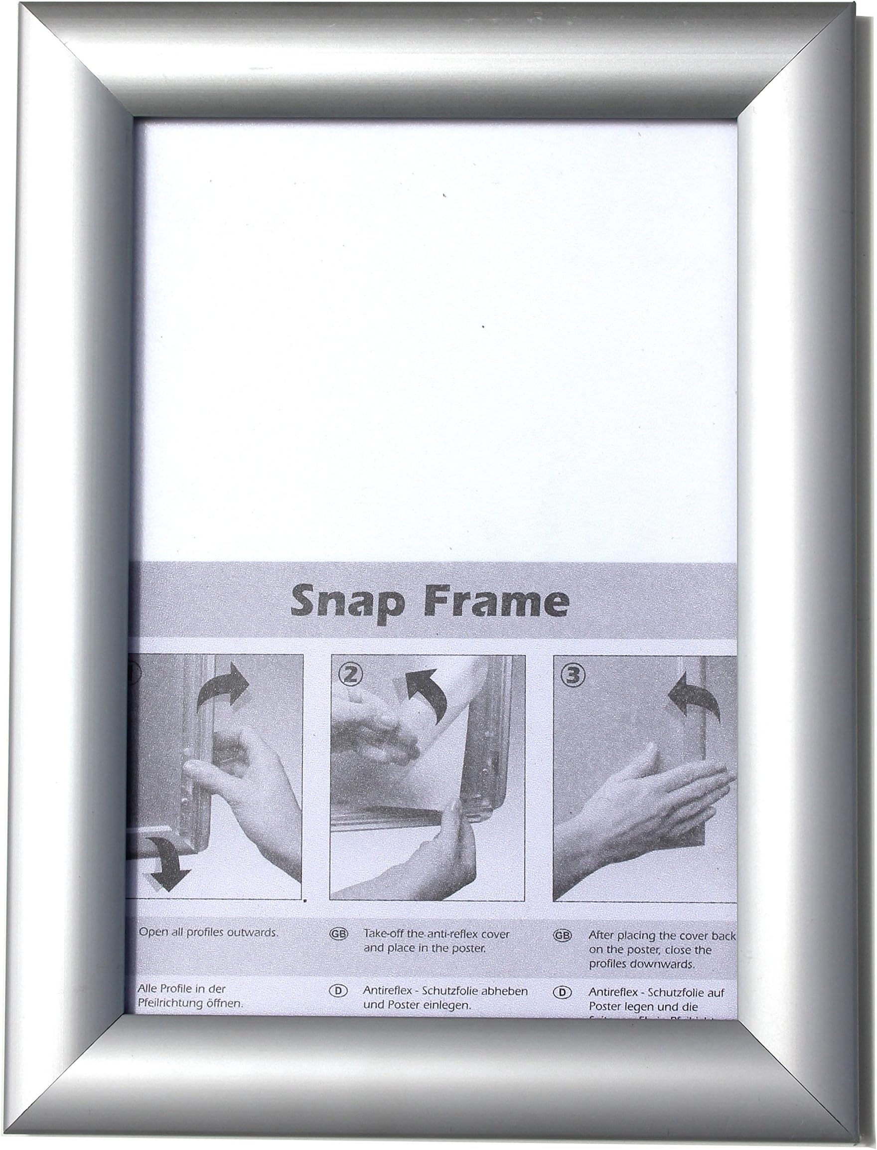 Four X Ninety A4 Silver Snap Frame to easily change photo/advert with frame still hanging - 25mm Mitred Corners and Security/Safety Perspex Glazing
