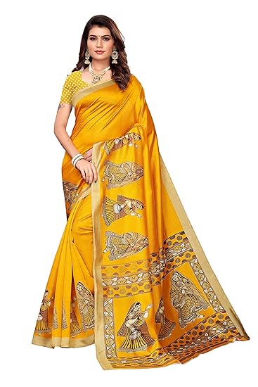 Womens Art silk with blouse piece Saree(Free Size)