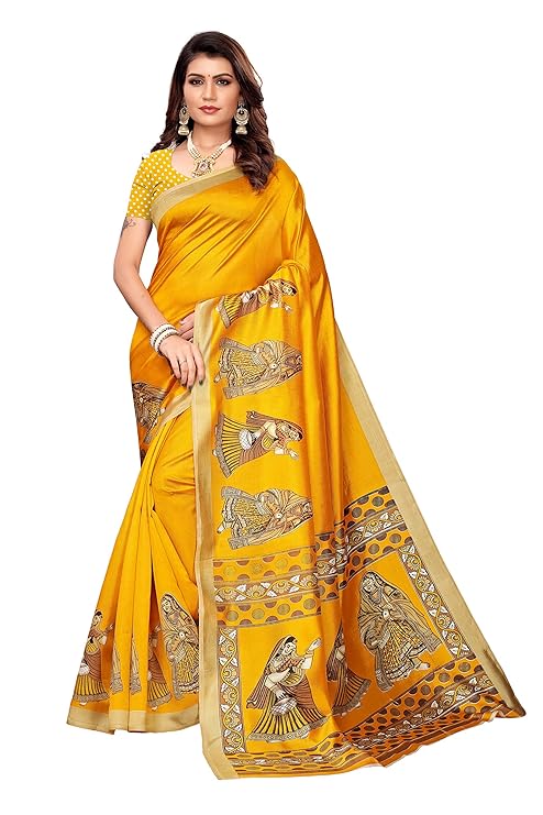 Women's Art silk with blouse piece Saree(Free Size)