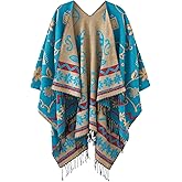 Urban CoCo Women's Retro Style Vintage Pattern Tassel Poncho Shawl Cape Wraps For Women
