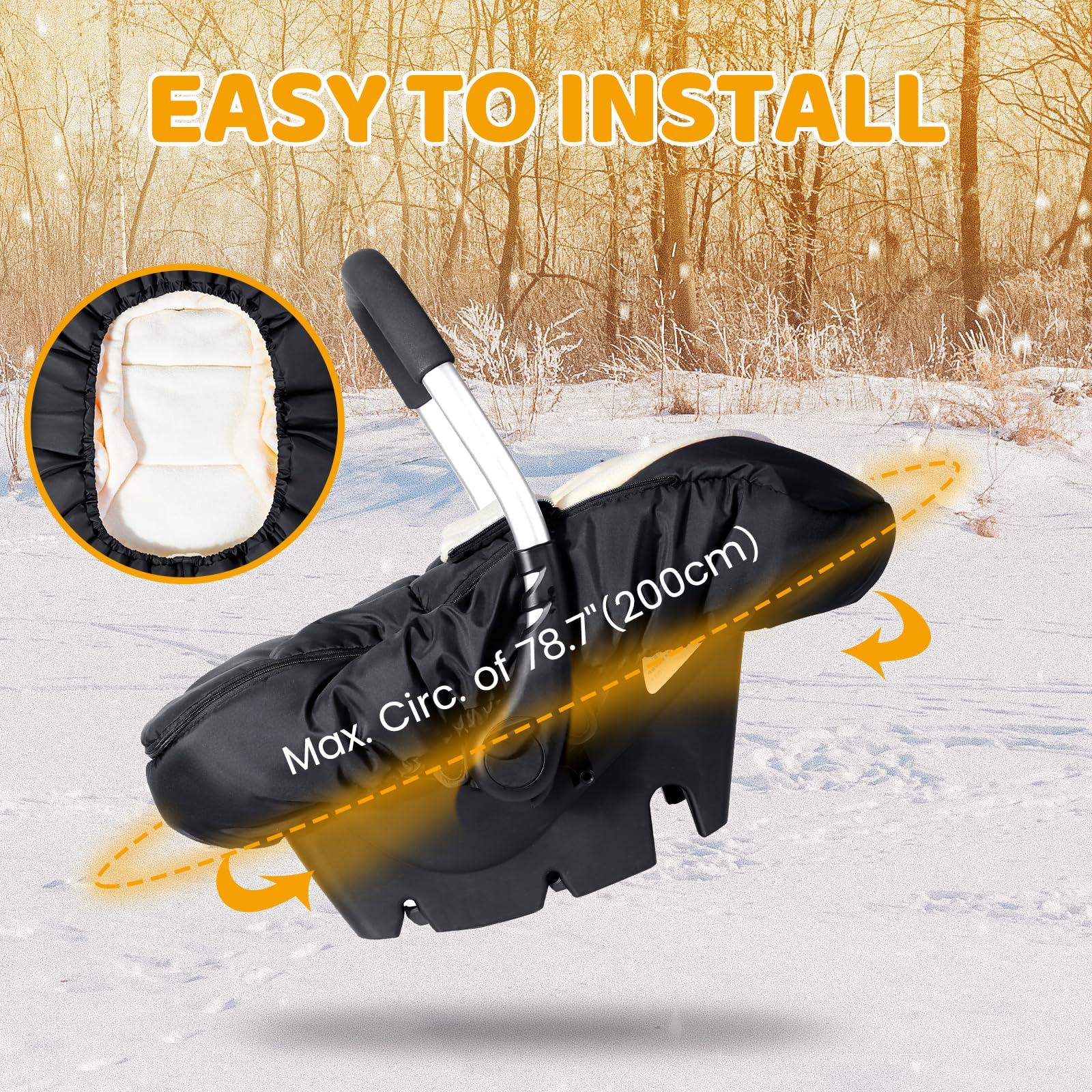 Orzbow Car Seat Covers for Babies Winter, Universal Baby Car Seat Cover with Adjustable Collar, Waterproof Carseat Cover with Zipper, Warm Coral Fleece, Detachable and Machine Washable, Black