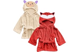 Sunny zzzZZ 2 Pack Unisex Baby Plush Animal Face Robe for 0-9 Months - Baby Essentials Registry Gifts