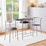 Yaheetech 3 Piece Dining Set Modern Round Table 2 Chairs Wine Rack Black view 9