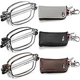 TOVEEN Folding Reading Glasses Anti Blue Light UV, Soft Nose Pad Spring Hinge Readers with Pocket Keychain Case for Men Women