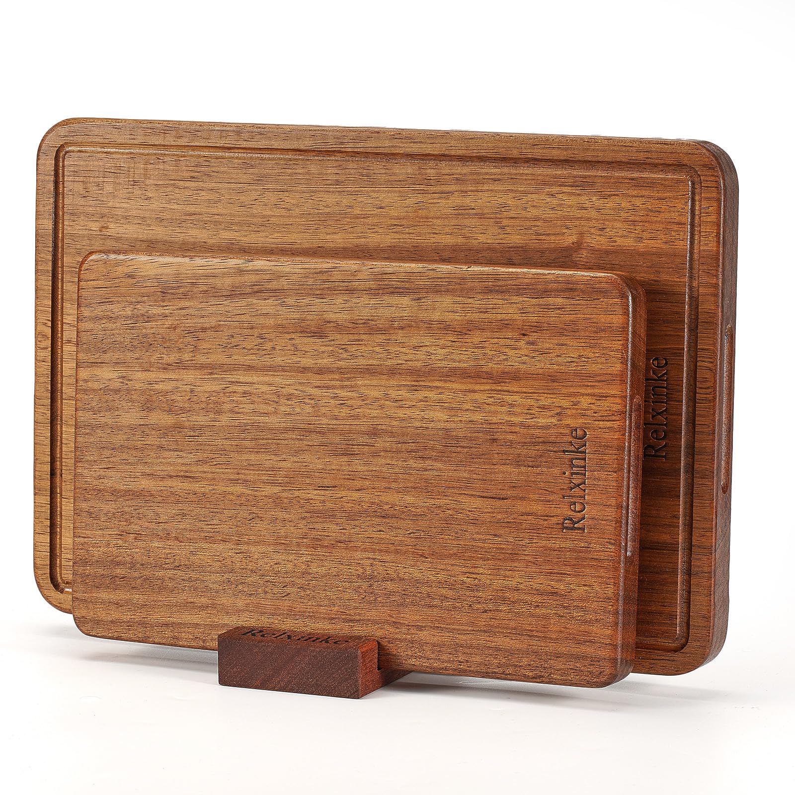 Photo 1 of Relxinke Solid Teak Wood Cutting Board Set One Piece Non Glued Large Thick Crack Resistant Wooden Chopping Board with DeepJuice Grooves Built in Handles for Kitchen Meat Bread 15x10.2IN &11.8 * 7.9IN