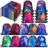 Lothee 30 Pcs Galaxy Party Favor Bags Space Drawstring Bags Starry Night Sky Backpack Galaxy Treat Candy Birthday Party Supplies for Kids Gifts