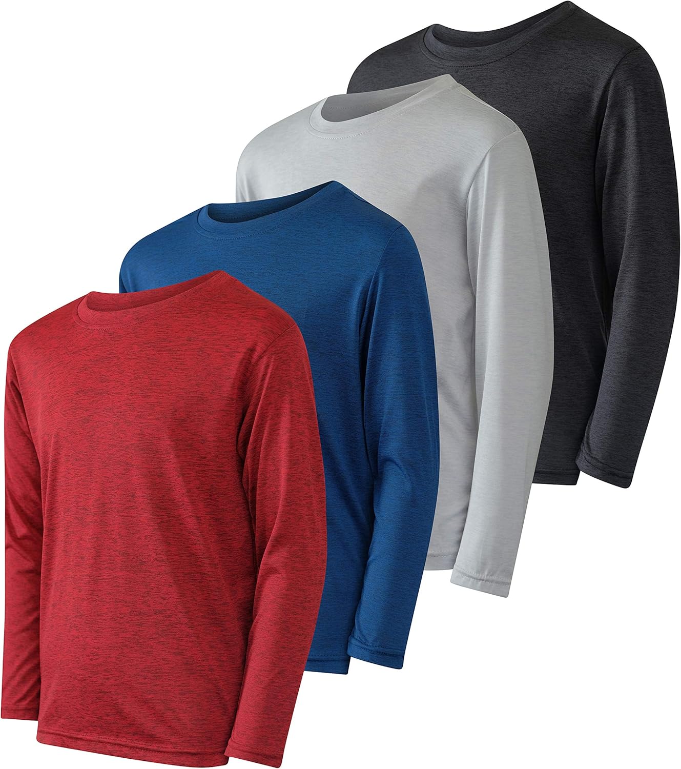 4 Pack: Youth Dry-Fit Moisture Wicking Active Athletic Performance Long-Sleeve T-Shirt Boys & Girls: Clothing