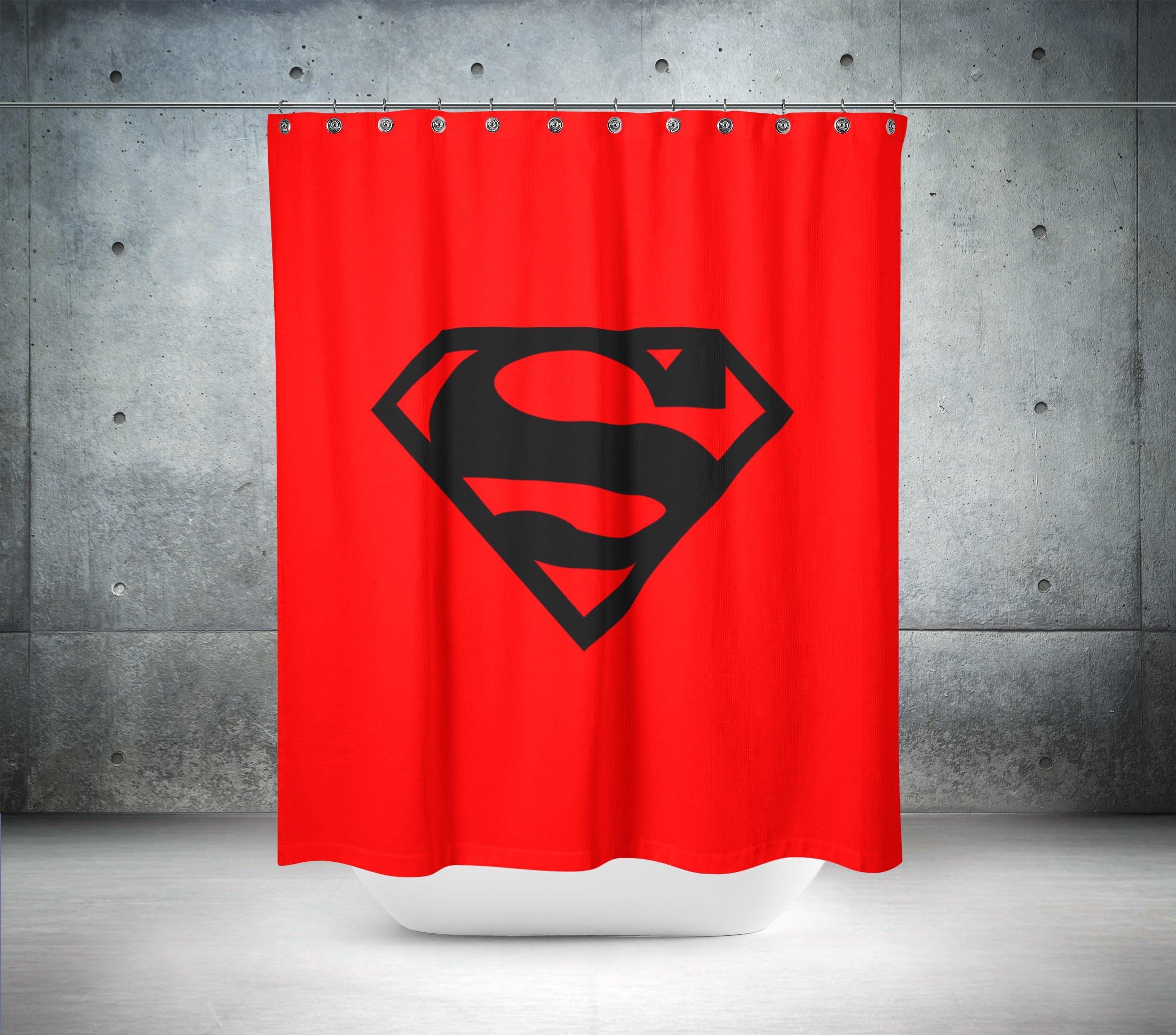 Superman in Red Custom Designed & Printed Shower Curtain, Bath Curtain, 100% polyester, waterproof, shower curtain anti mould and machine washable, shower curtain designer, shower curtain extra long, shower curtain extra wide