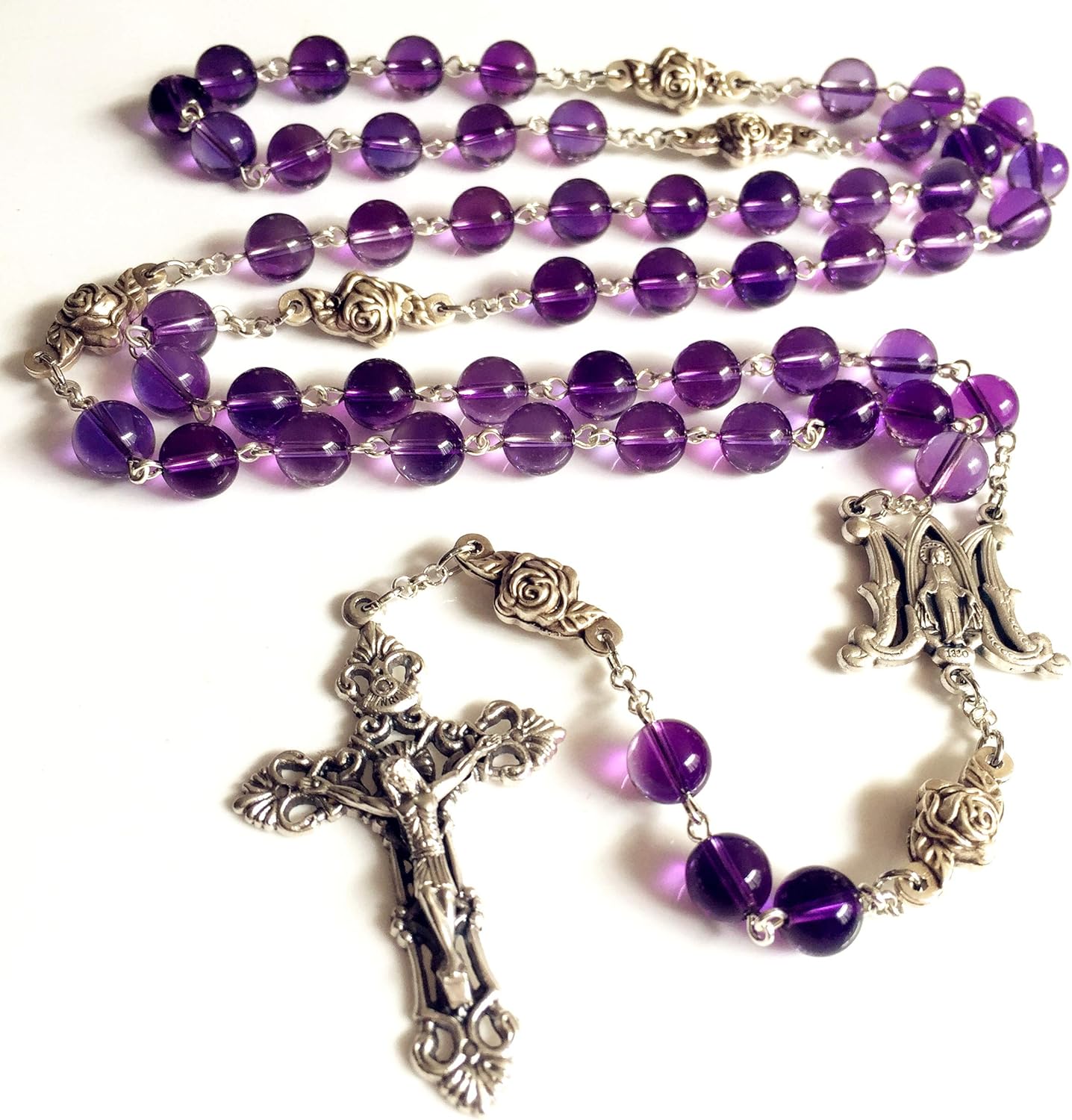 elegantmedical HANDMADE AMETHYST ROSE BEADS 5 DECADE ROSARY