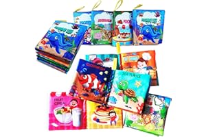AMINFUN Soft Cloth Book Baby Toy,Colorful Fabric Baby Learning Book(Pack of 4),Touch and Feel Crinkle Sound,Early Educational Toy,Gift for Babies Infants Toddlers