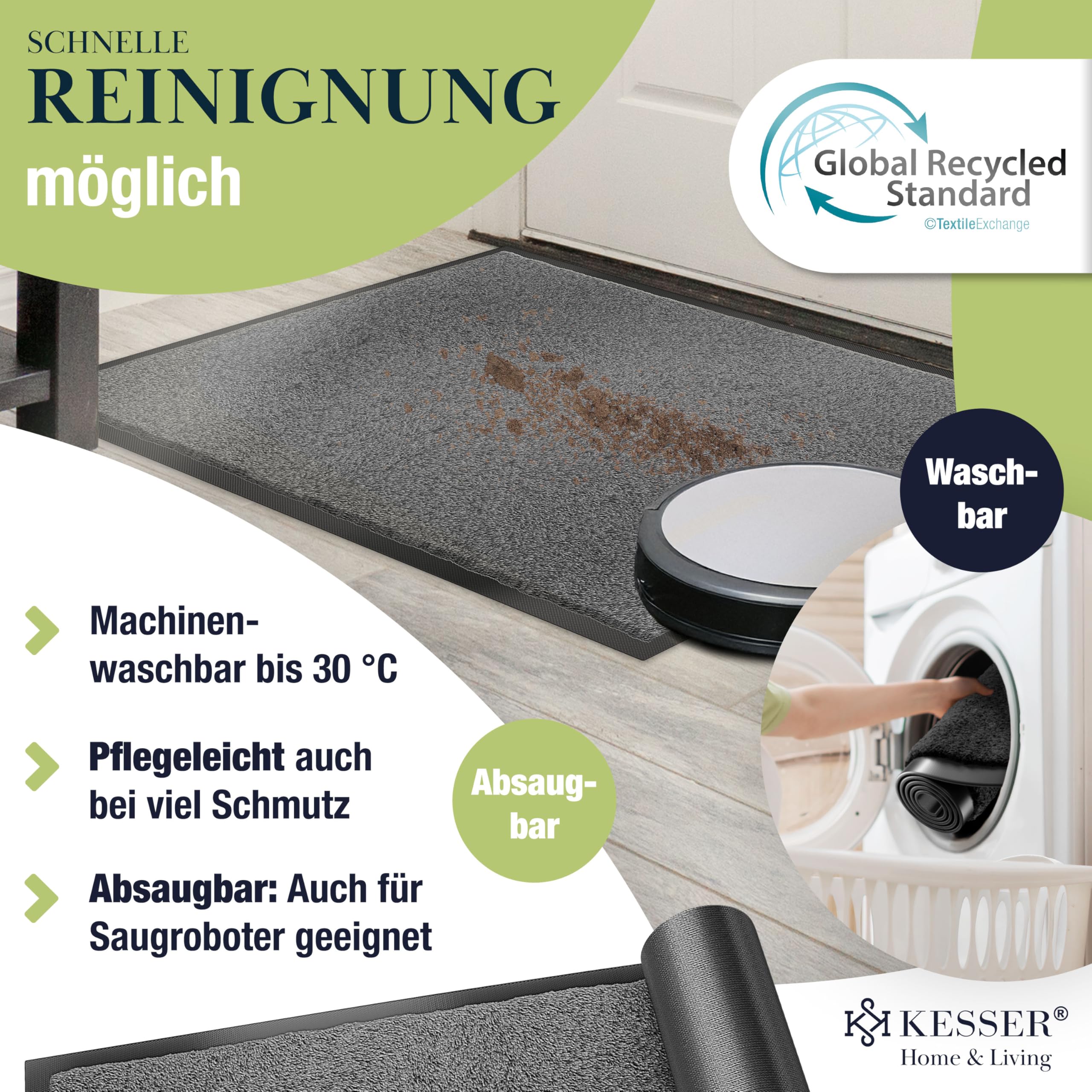KESSER Schmutzfangmatte, Profi Fußmatte in vielen Größen, Türmatte, Teppich, Fußabtreter & Fußabstreifer, rutschfest, wetterfest, maschinenwaschbar, Haustür & Wohnungseingang,Anthrazit 60x90cm 4