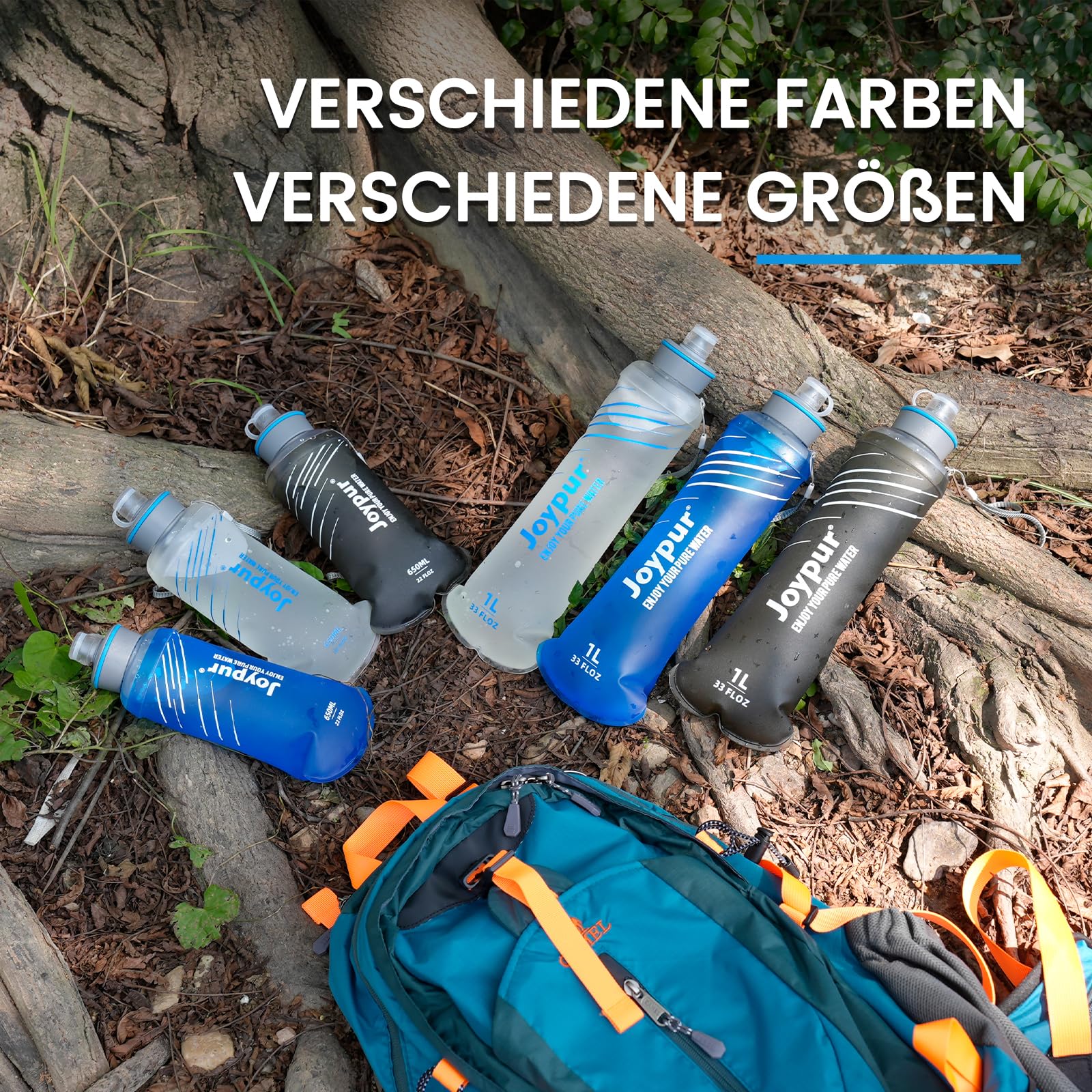 joypur Wasserfilter Flasche 650 ml mit Aktivkohle & Ultrafiltration – 3-Stufen Outdoor Wasserfilter für Trinkwasser, BPA-frei, faltbare Trinkflasche für Camping, Wandern, Notfallvorsorge (Blau) 9