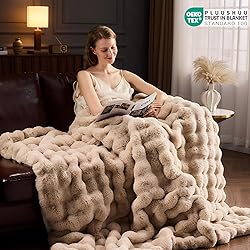 PLUUSHUU Faux Fur Throw Blanket for Couch, Fluffy