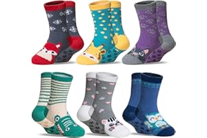 WEVIAS Kids Fuzzy Socks With Grips Boys Girls Slipper Socks Fluffy Winter Non Slip Soft Cozy Warm Socks 6 Pairs