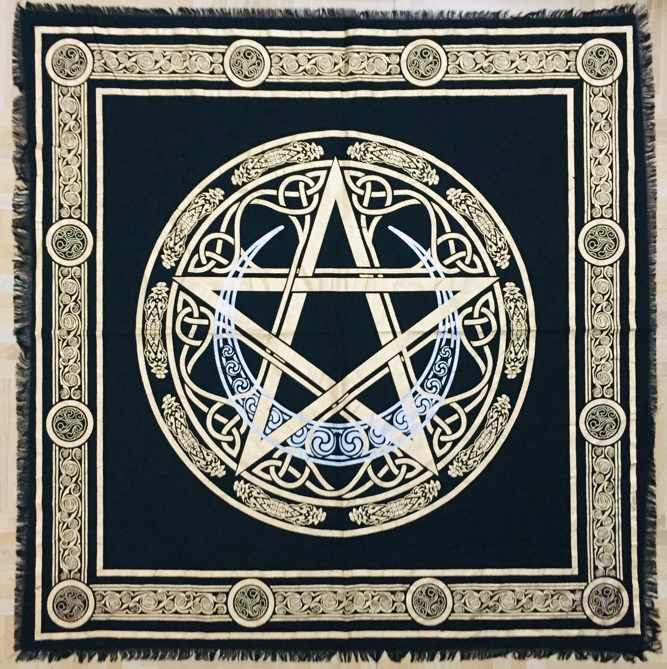 Indian Consigners Altar Cloth Crescent Pentagram Witchcraft Alter Tarot Spread Top Cloth Wiccan Square Spiritual 36 by 36 Sacred Crescent Pentagram