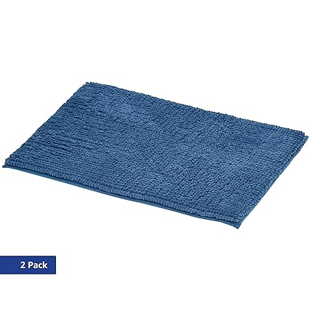 AmazonBasics - Badematte, Chenille-Schlaufen, Memory-Schaum, Blau, 50 x 80 cm, 2er-Pack