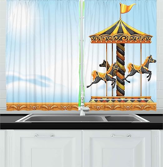 Amazon Com Ambesonne Outdoor Kitchen Curtains Carousel Ride
