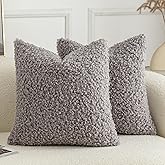 Joyouth Pack of 2 Curly Teddy Wool Faux Fur Throw Pillow Covers Fuzzy Accent Soft Sherpa Pillowcases Sheepskin Fleece Decorative Cushion Case for Sofa Couch Living Room 18x18 Inch Light Grey