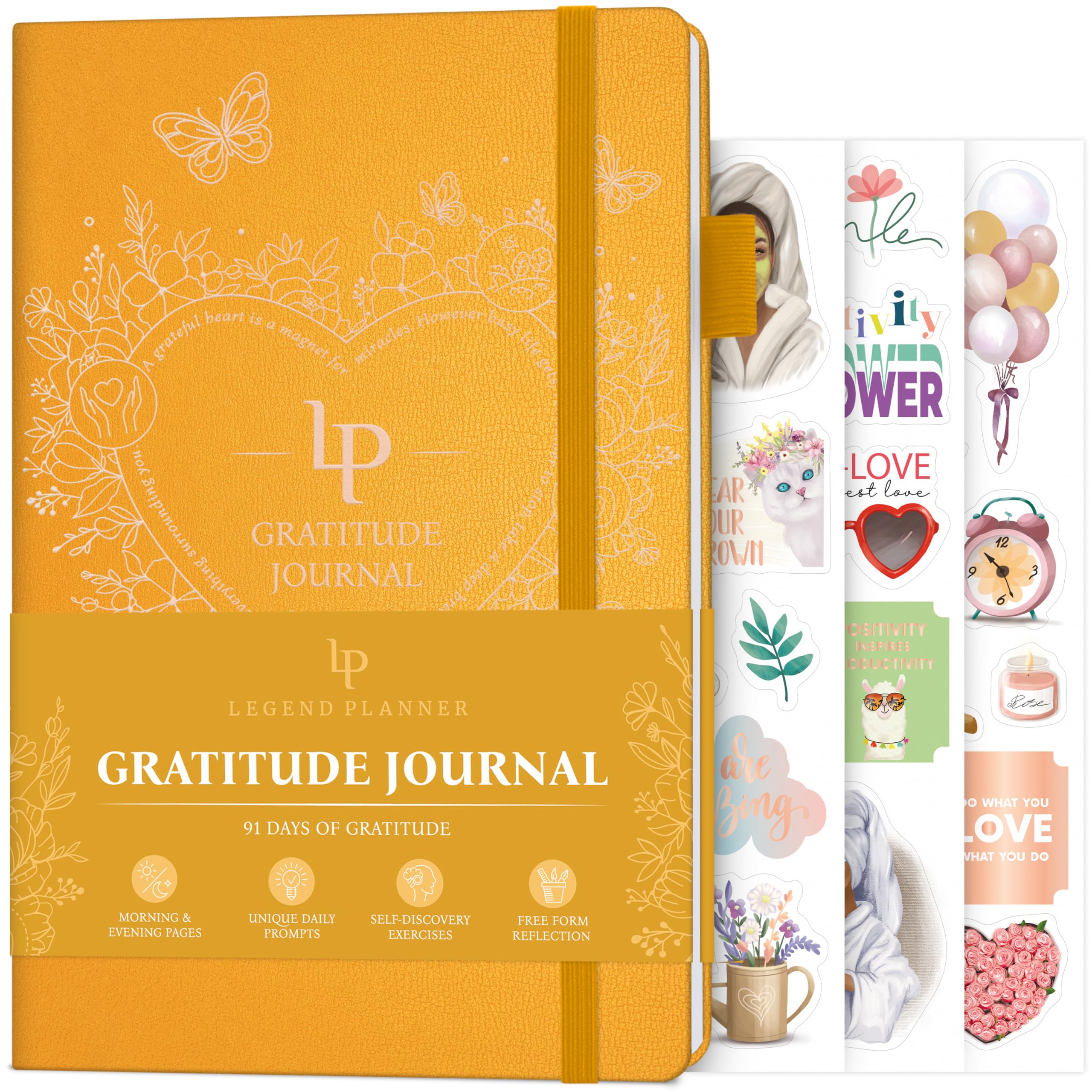 Legend Planner Gratitude Journal – Guided Daily to Foster Positivity & Happiness Grateful Notebook Write In Inspirational Affirmation Thankful Lasts 3 Months, Amber Yellow Gold Foil, A5 (14 x 21cm)