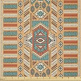 Ambesonne Tribal Fabric by The Yard, Secret Tribe Pattern in Bohemian Style, Stretch Knit Fabric for Clothing Sewing and Arts Crafts, 2 Yards, Apricot Orange and Teal