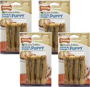 16 Count Nylabone Healthy Edibles Turkey and Sweet Potato Flavored Puppy Dog Treat Bones, Size Petite - (4 Packs with 4 per Pack)