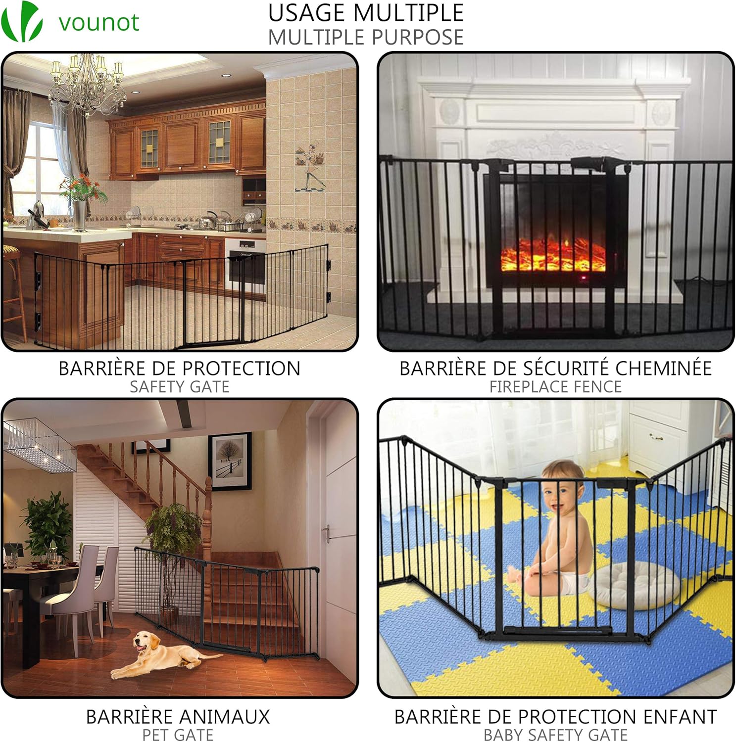 VOUNOT® 5-Panel Metal Fireguard and Pet Gate, Extra Wide Baby Safety Gate with Door - Image 3