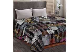 Boho Sanskriti Indian Silk Patchwork Kantha Quilts Queen Twin Size Patola Bedspread Throws Bedding Comforter Hand Quilted Blankets Premium Bohemian Bed Cover for Sale- Mix Black Color Shades Patches