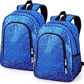 Locmeo 2 Pcs Large Cheer Backpack Glitter Cheerleading Backpack, Blue | Sparkly Dance Backpacks Team Cheerleaders Gift for School Sports, Game Day, Gymnastics, Friends