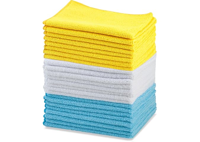 Amazon Basics Microfiber Cleaning Cloths, Ultra Absorbent, Lint Free, Strea...