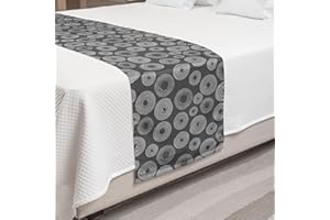 Lunarable Geometric Bed Runner, Image of Greyscale Toned Abstract Spiral Shapes in Various Sizes Art, Decorative Accent Bedding Scarf for Hotels Homes and Guestrooms, Queen, Grey White