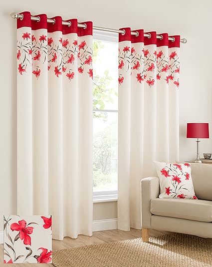 Plain Faux Silk Look Eyelet Ring Top Poppy Red Cream Brown Fully