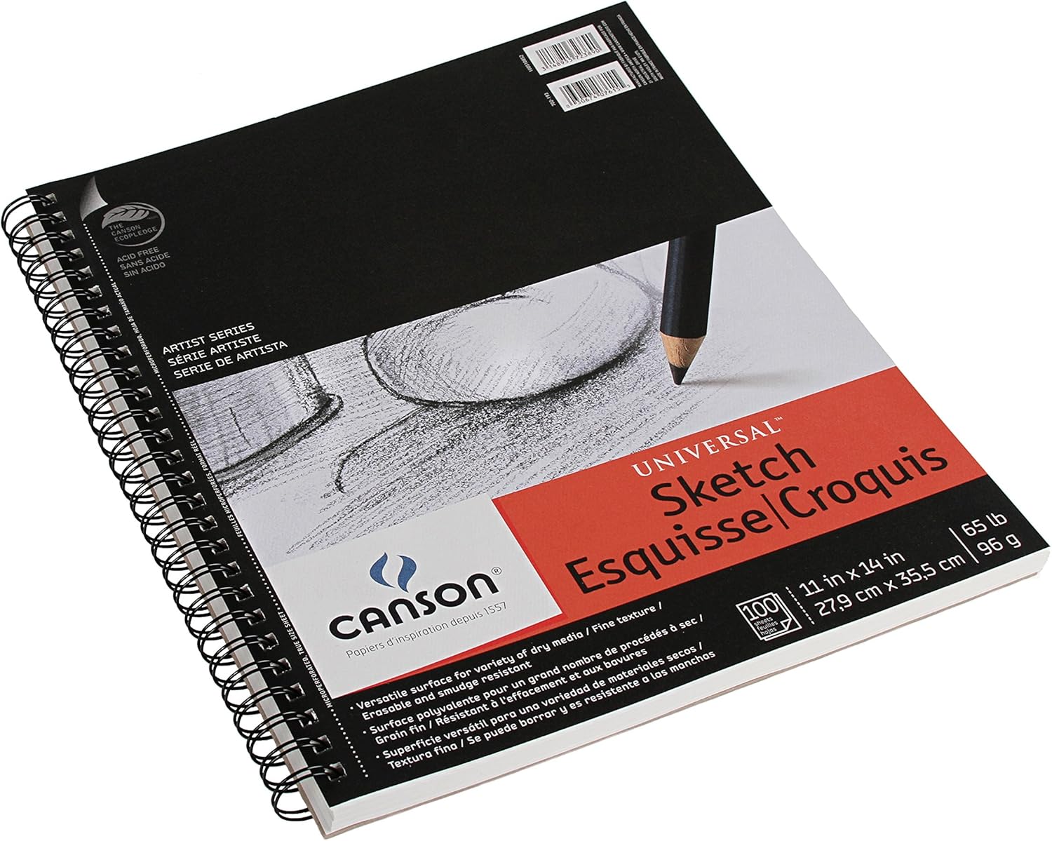 Canson Universal Sketch Pad, Side Wire Bound, 9" x 12", White: Office Products