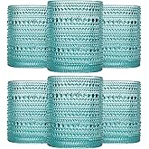 JOVGANK Mint Green Vintage Hobnail Drinking Glasses Set of 6, Embossed Water Tumbler 12oz, Kitchen & Bar Beaded Glass Cups, Beverage Glass Cups for Water, Beer, Juice,Christmas and New Year gifts