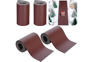 Iceyyyy 4 Pcs Christmas Village Reddish Brown Brick Road-39 x 3.5 Inch Cuttable Christmas Village Landscape Road-Miniature Xmas Village Accessories for Home Garden Street Landscape Decorations