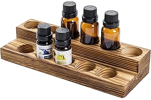 MyGift 2-Tier Burnt Wood Essential Oil Display Stand, Cosmetic Organizer Rack - Holds up to 11 (20ml) Bottles