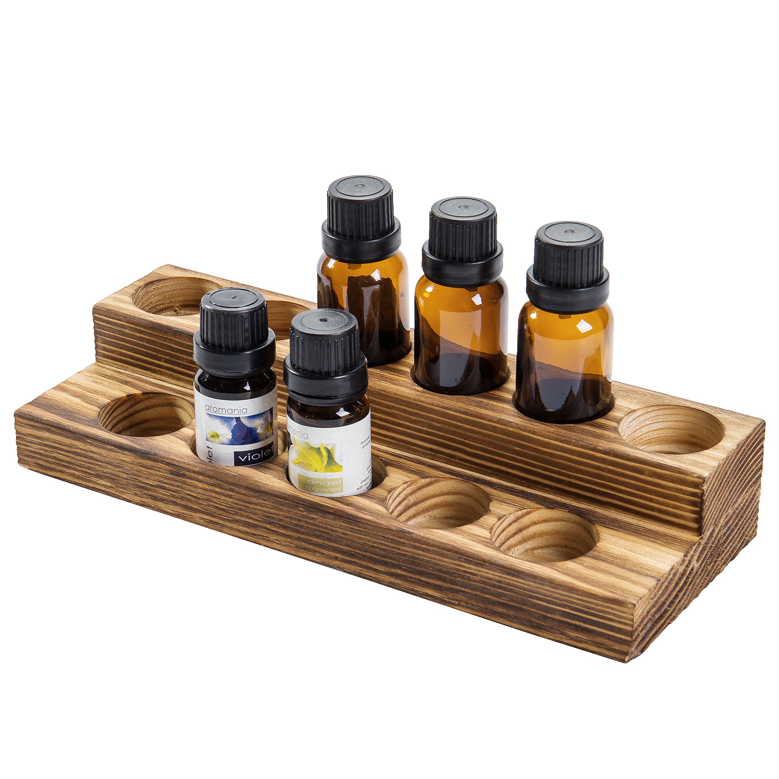 Photo 1 of MyGift 8.5 Inch Rustic Burnt Solid Wood Essential Oil Holder Stand with 2 Tier Display, Vanity Tabletop Cosmetic Storage Organizer Rack