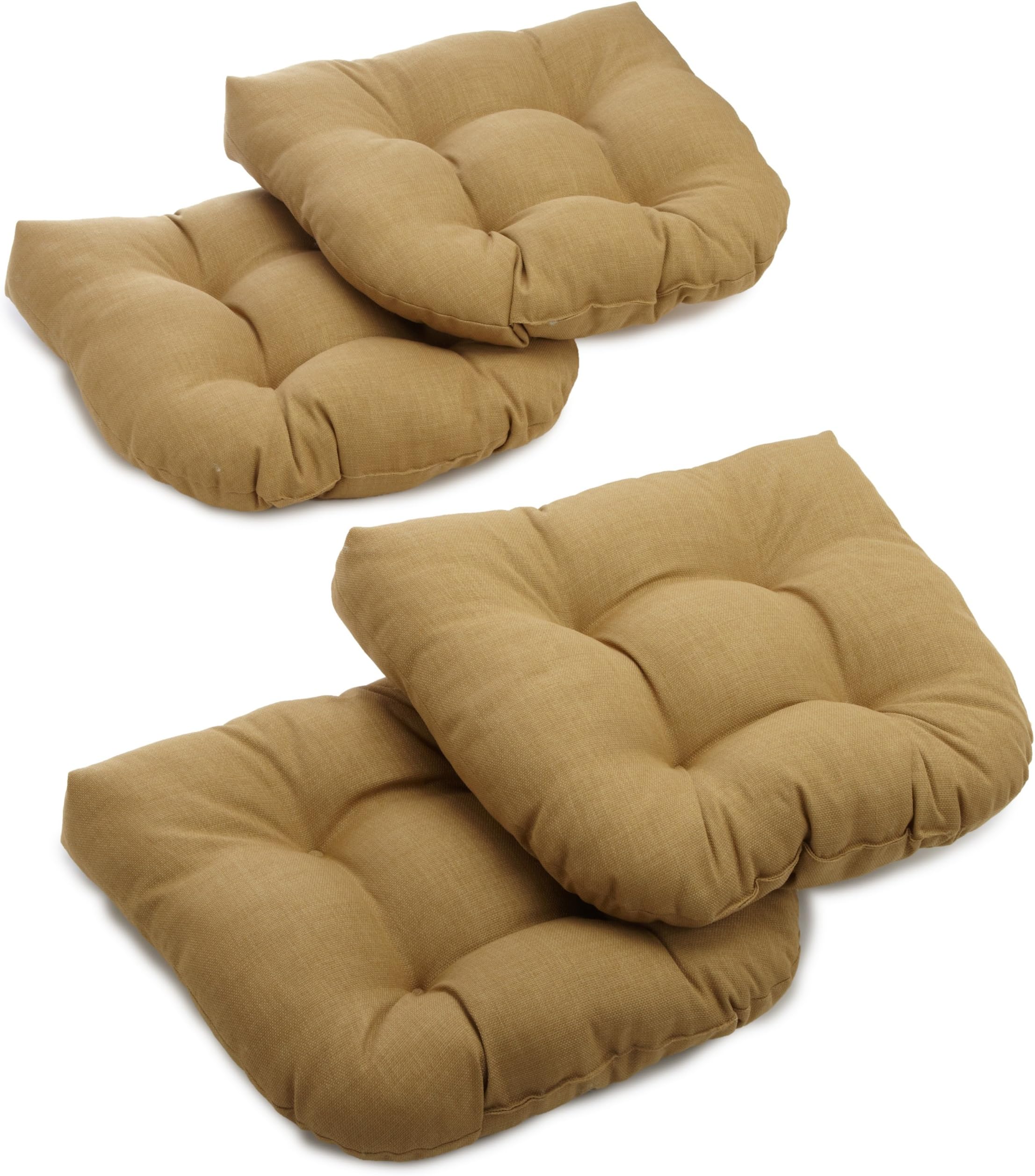 Blazing Needles Outdoor Spun Poly 19-Inch by 19-Inch by 5-Inch All Weather UV Resistant U-Shaped Cushions, Wheat, Set of 4