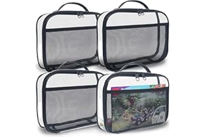 holay 4 Packs PVC Zippered Blocks Set, Toy, Clay, Board Game Storage Organizer Case (Name Tag, Manual Pocket) (Black, 4 Small)