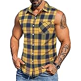 COOFANDY Mens Sleeveless Flannel Shirt Casual Summer Tank Top Button Up Sleeveless Beach Shirts with Chest Pocket