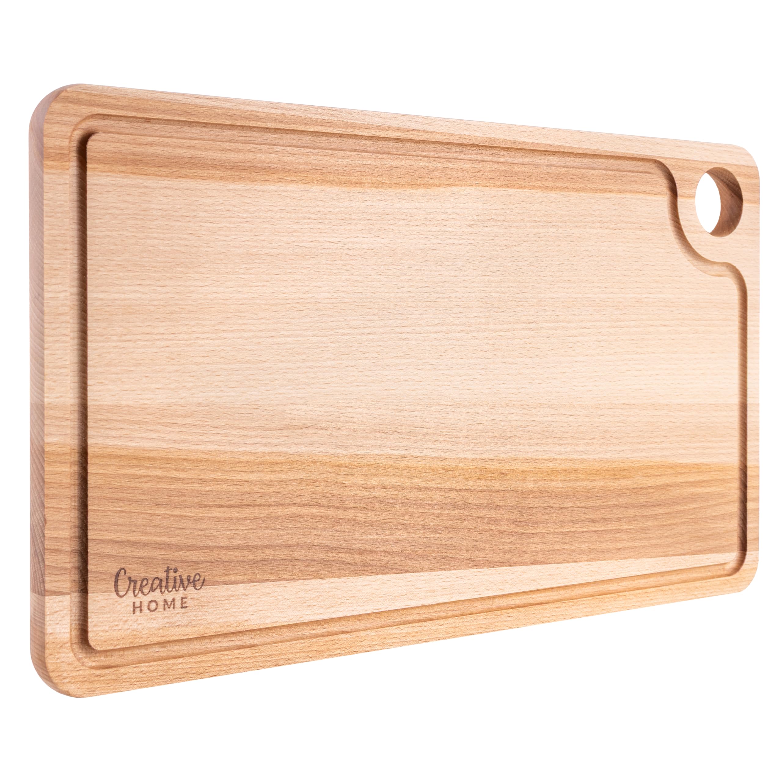 Creative Home Large Wooden Cutting Chopping Board | 42x24.5x1.5cm (+/-1cm) | Natural Beech Wood - Better Than Bamboo | Rectangular Kitchen Board + Juice Groove | for Meat Fruit Bread Serving Platter