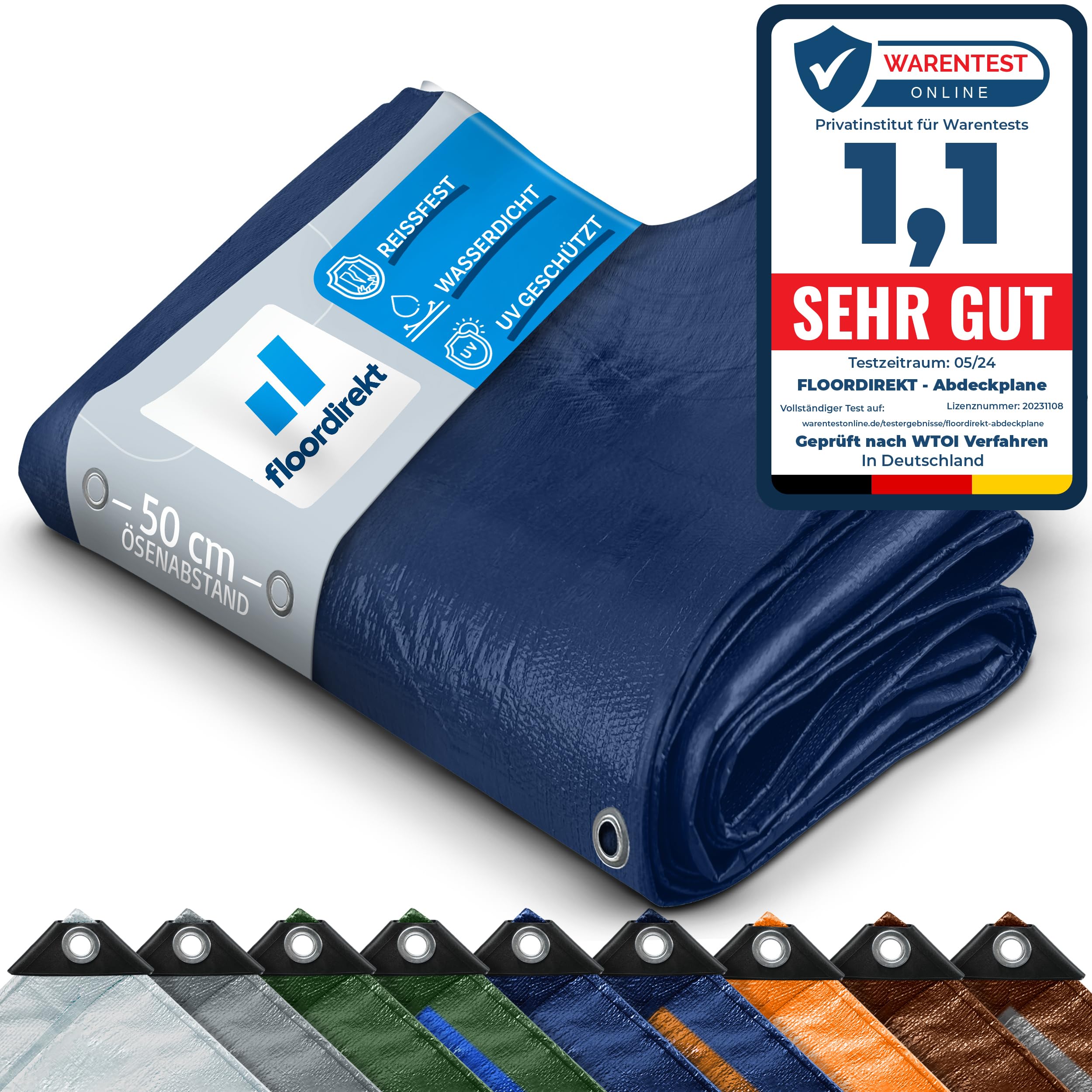 Floordirekt Abdeckplane | Gewebeplane | Schutzplane | Bootsplane Zeltunterlage für Camping & Outdoor Garten wasserdichte Planemit Ösen Viele Größen & Farben 4x6m 24m² 140 g/m², Blau