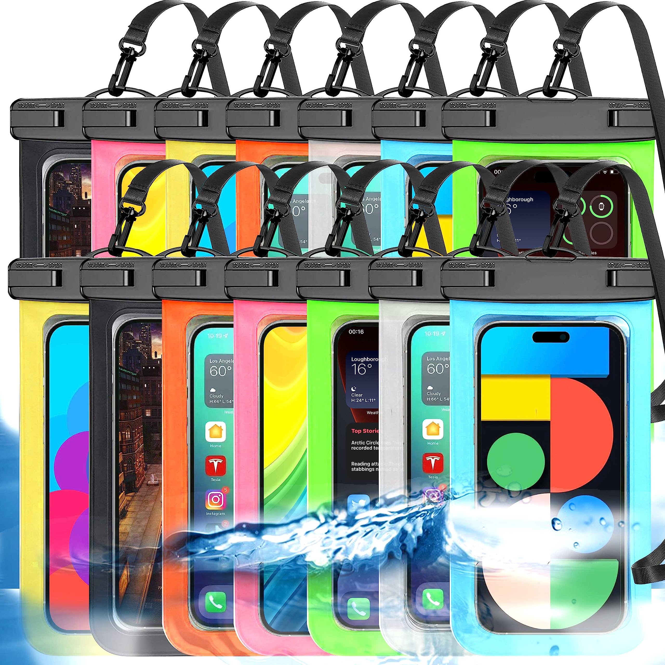Up to 8.3" 14 Pack Multicolor Universal Waterproof Phone Pouch, Large Phone Waterproof Case Dry Bag, Protection Level: IP68, Outdoor Sports for Apple iPhone,Samsung,and More, Multicolor 14 Pack