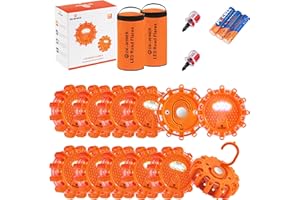 DK-WINER LED Road Flares roadside emergency car kit emergency road flares Kit with Magnetic Base for Vehicles & Boat | 9 Flash Modes(with Batteries) (12pack)