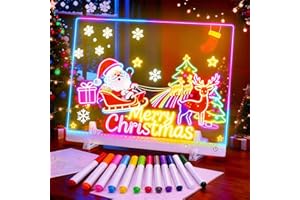 MOMOZZLE LED Drawing Board for Kids -13.8"x10" Light Up Rechargeable Acrylic Message Board with 7 Colors, 5 Light Modes, Dry Erase Glow Board, as Night Light for Room/Store/Office/Festival/Gift with 12 Markers