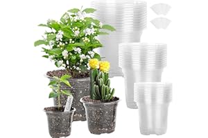 LOCONHA Small Plastic Plant Nursery Pot/Pots (36 Packs 5/4/3.5 Inch Plant Pot and 40 Plant Labels) Seedlings Flower Plant Container (Transparent) Seed Starting Pots Indoor Outdoor