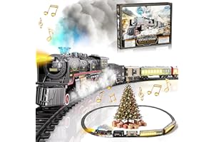 Funwee Train Set with Glowing Passenger Carriages for Under Christmas Tree,Electric Train Toy with Smoke,Light and Sound,Birthday Gifts Idea for 3 4 5 6 7+ Years Old Toddler Boys and Girls