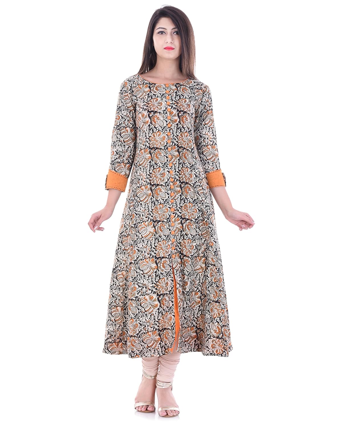 yash gallery women's cotton anarkali kalamkari print kurti(multi)